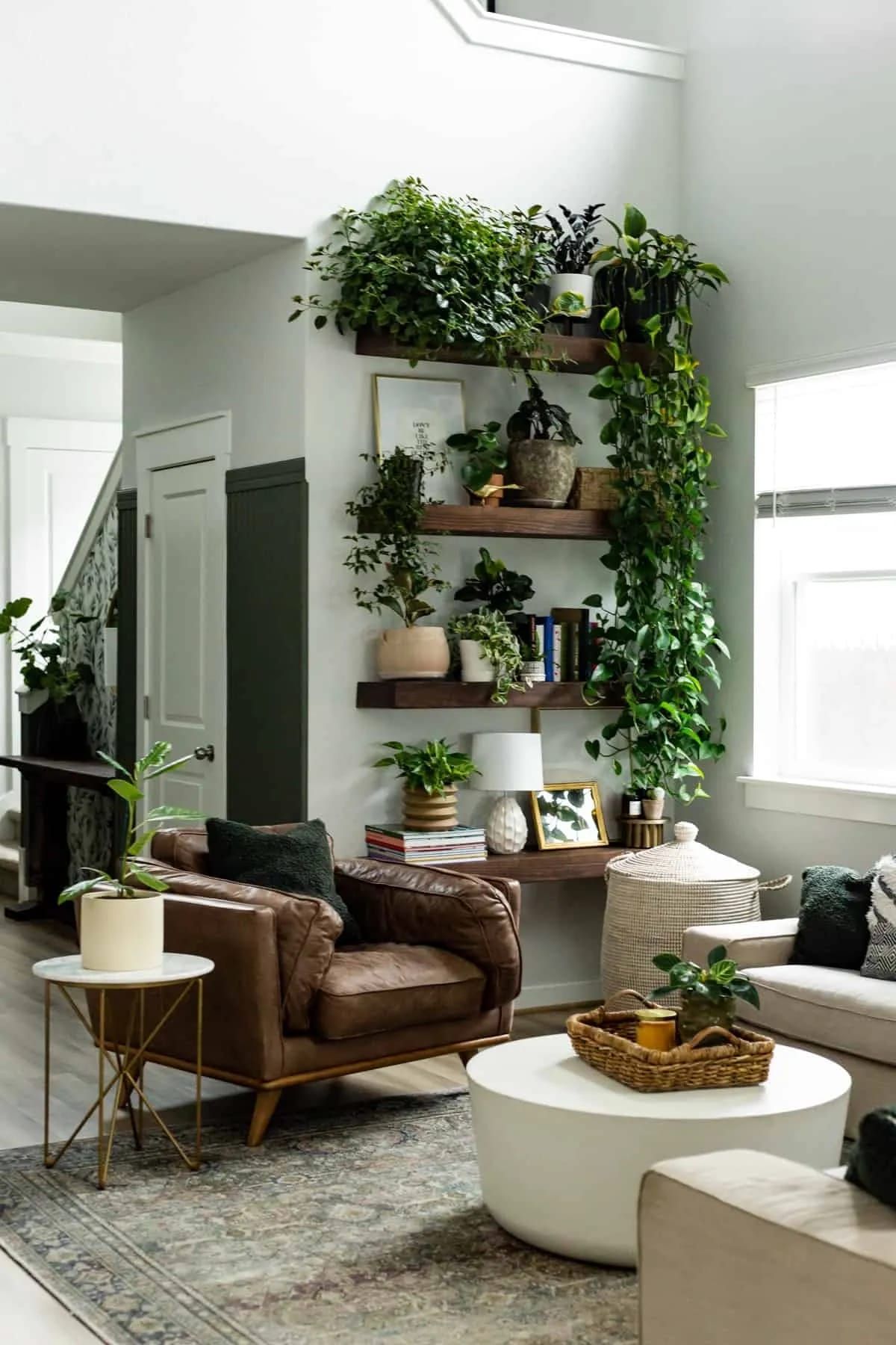 Having A Plant Wall Shelf for A Natural Wall Decor in Living Room