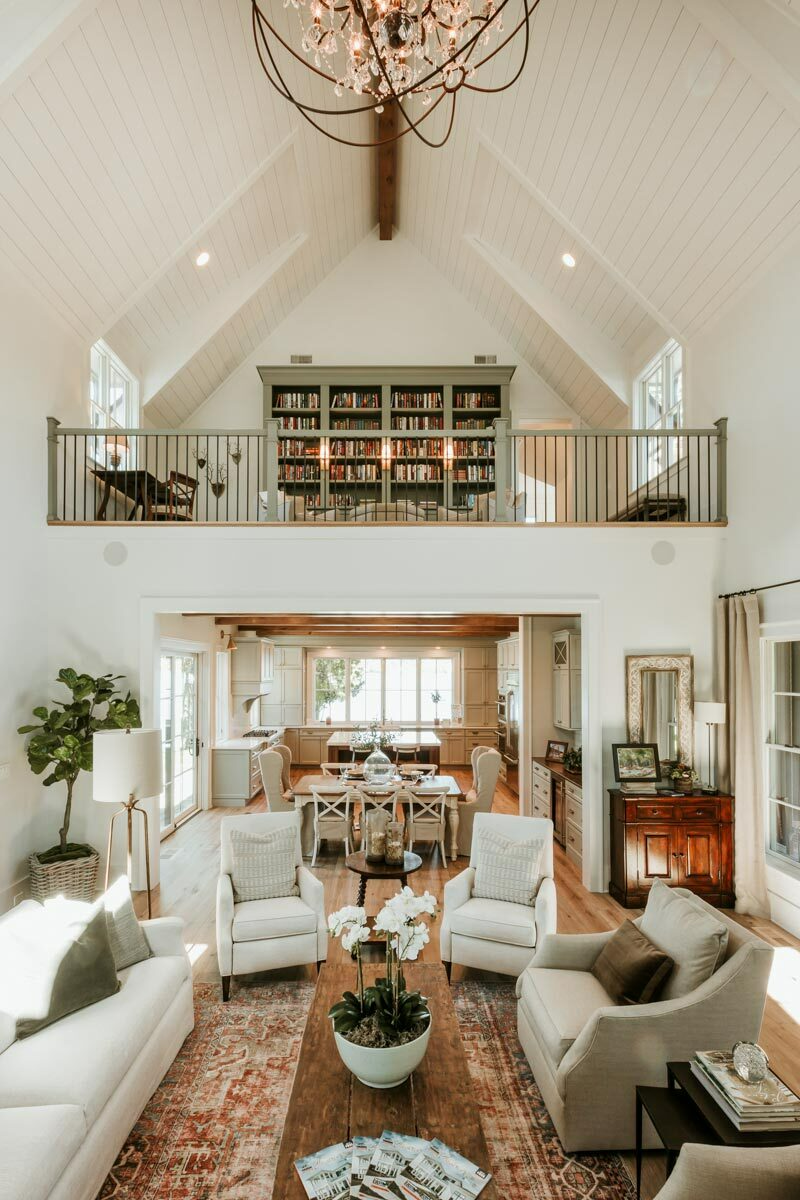 Farmhouse Living Room with Vaulted Great Room and Master Suite