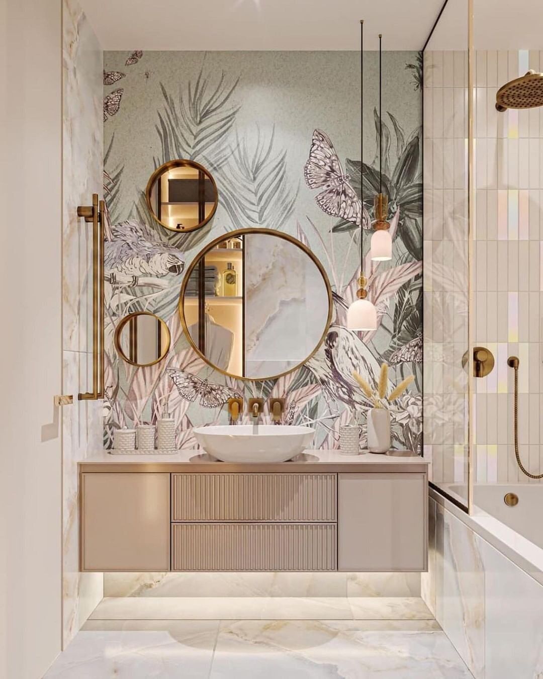 An Elegant Wallpaper for A Sleek Bathroom