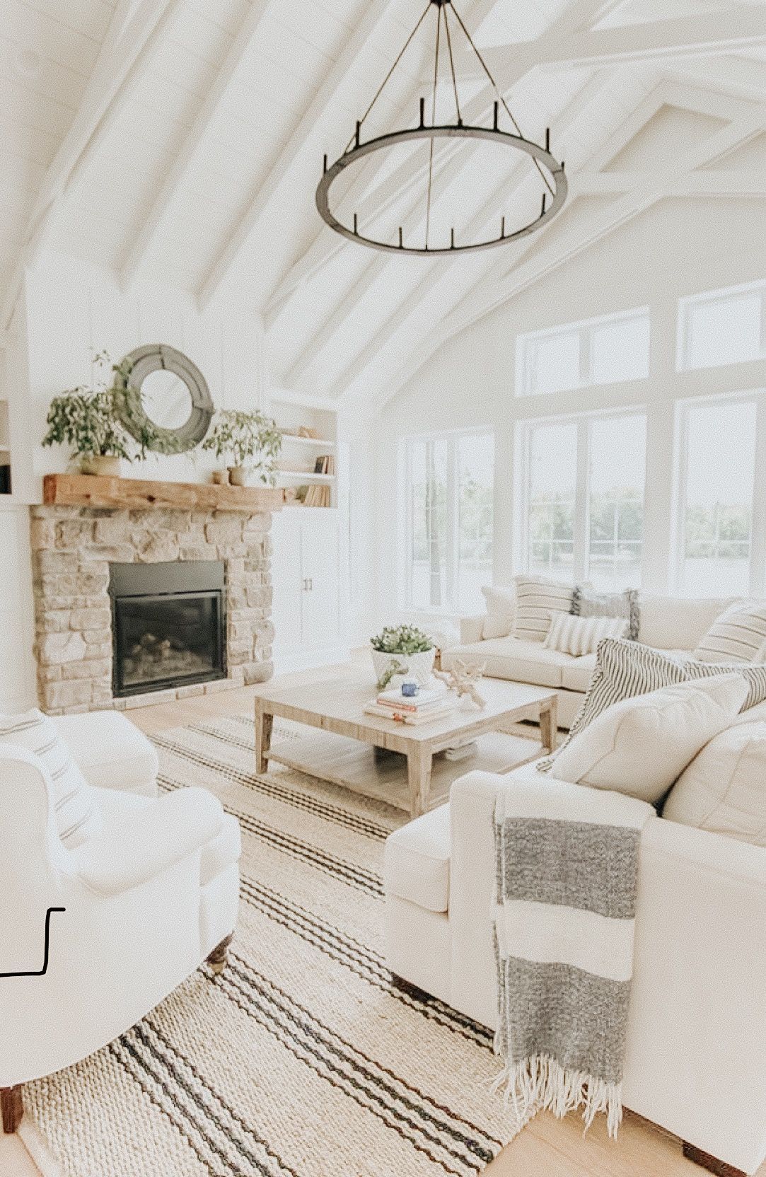 An Interesting Farmhouse Living Room with Large Window