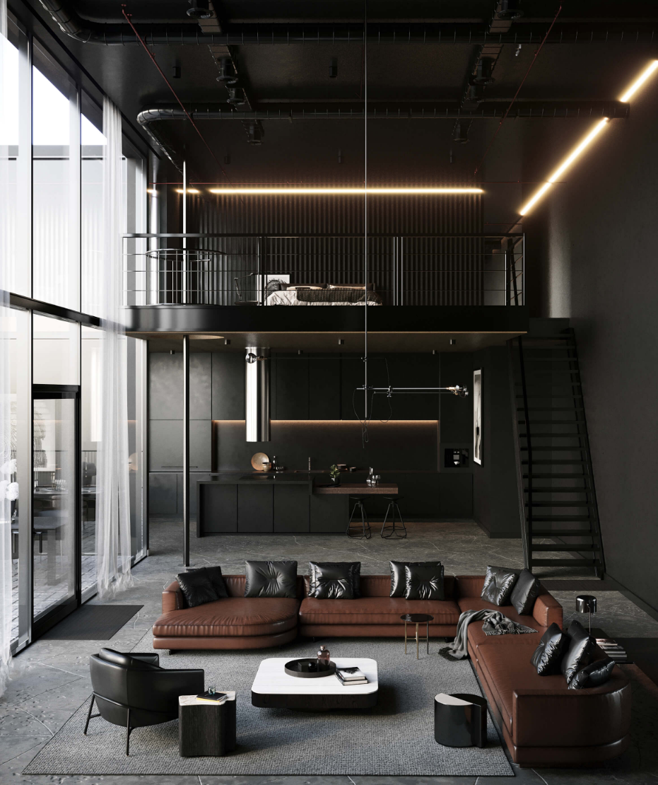 Full Black Tones to Design the Industrial Loft