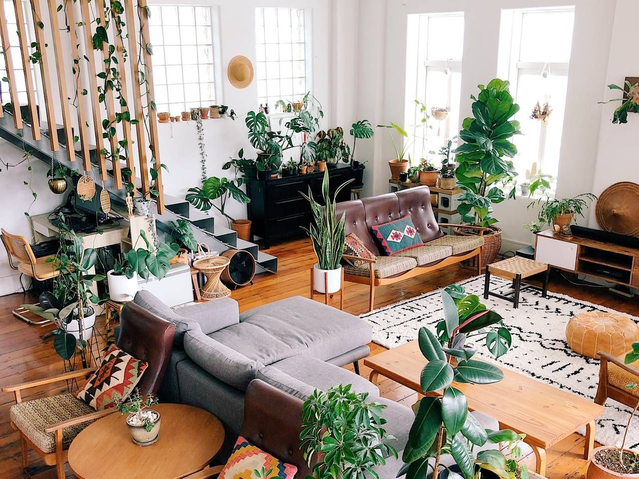 Bohemian Living Room with Indoor Garden