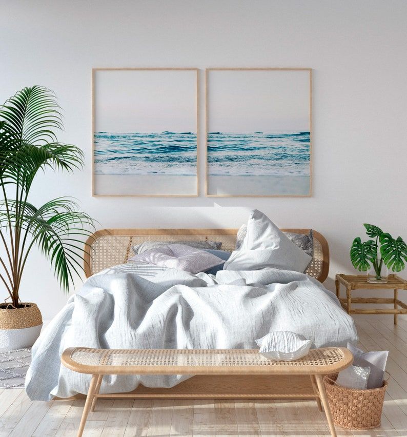 Coastal Bedroom with Decorative Wall Art