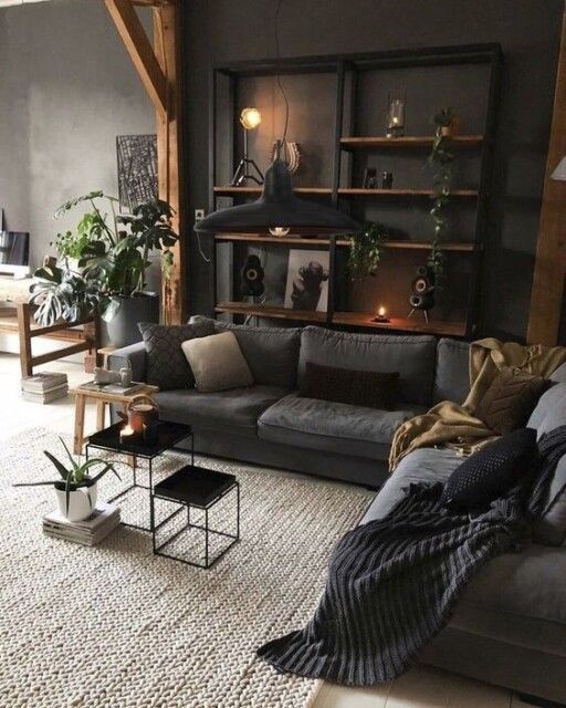 Industrial Apartment Living Room with Attractive Wall Decor