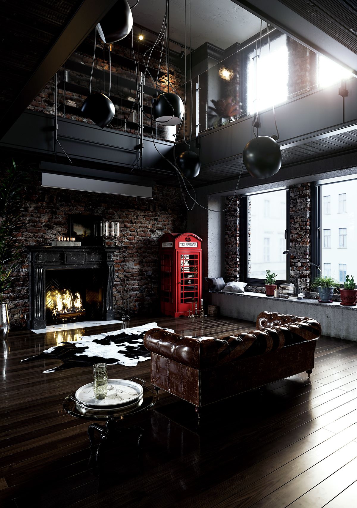 An Expansive Room With An Industrial Loft Design