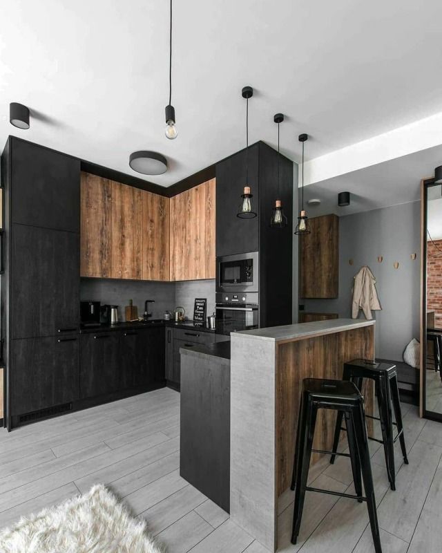 Aesthetic Black Kitchen in The Industrial Apartment
