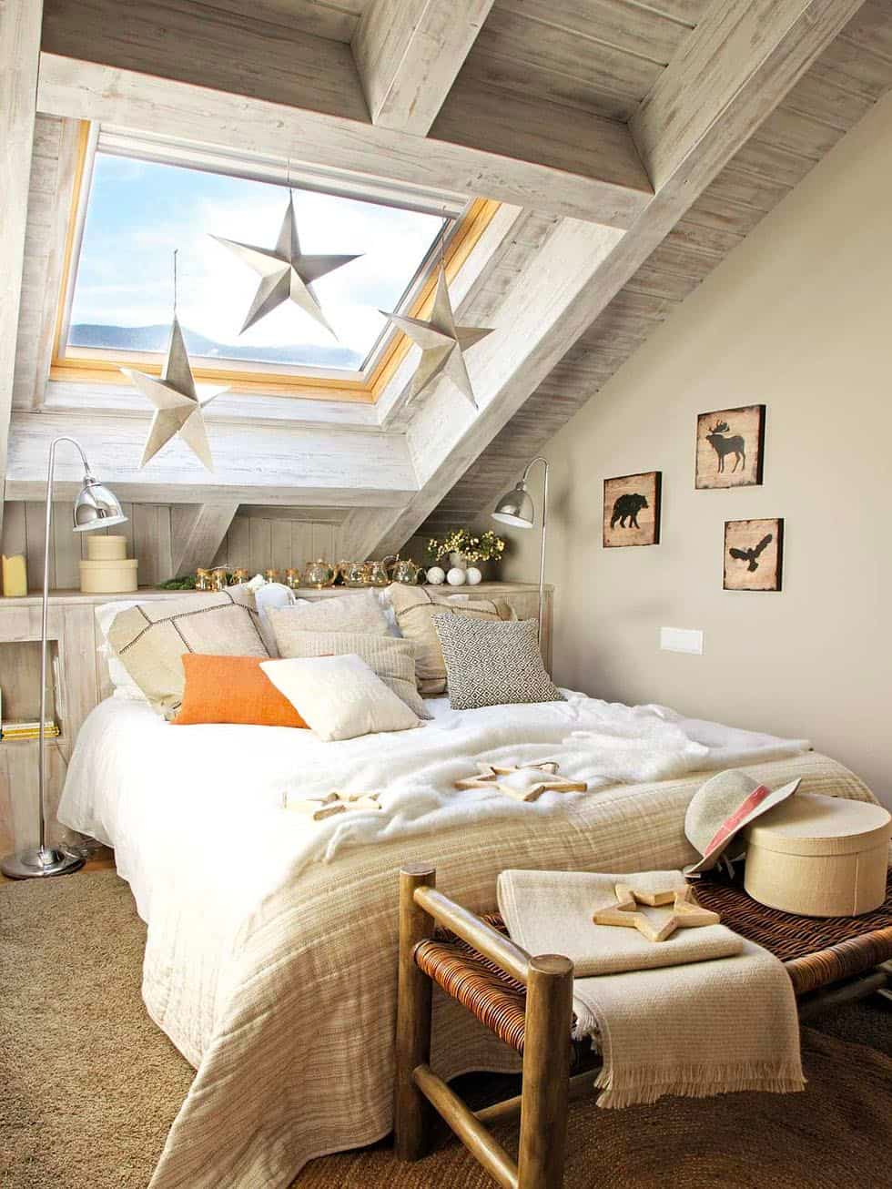 Cozy Attic Bedroom with Coastal Decorations