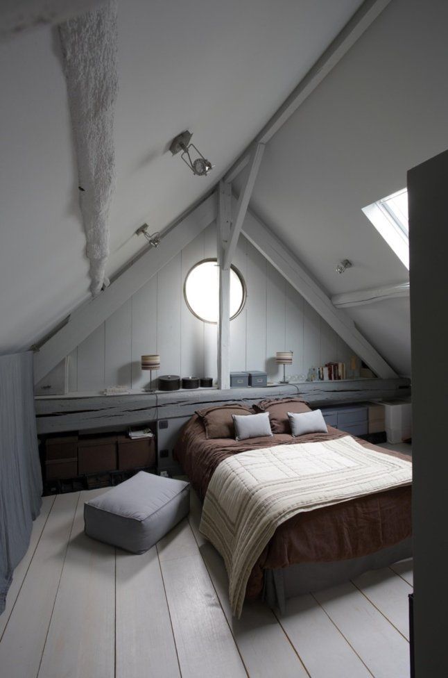 White Room for A Wooden Attic Bedroom