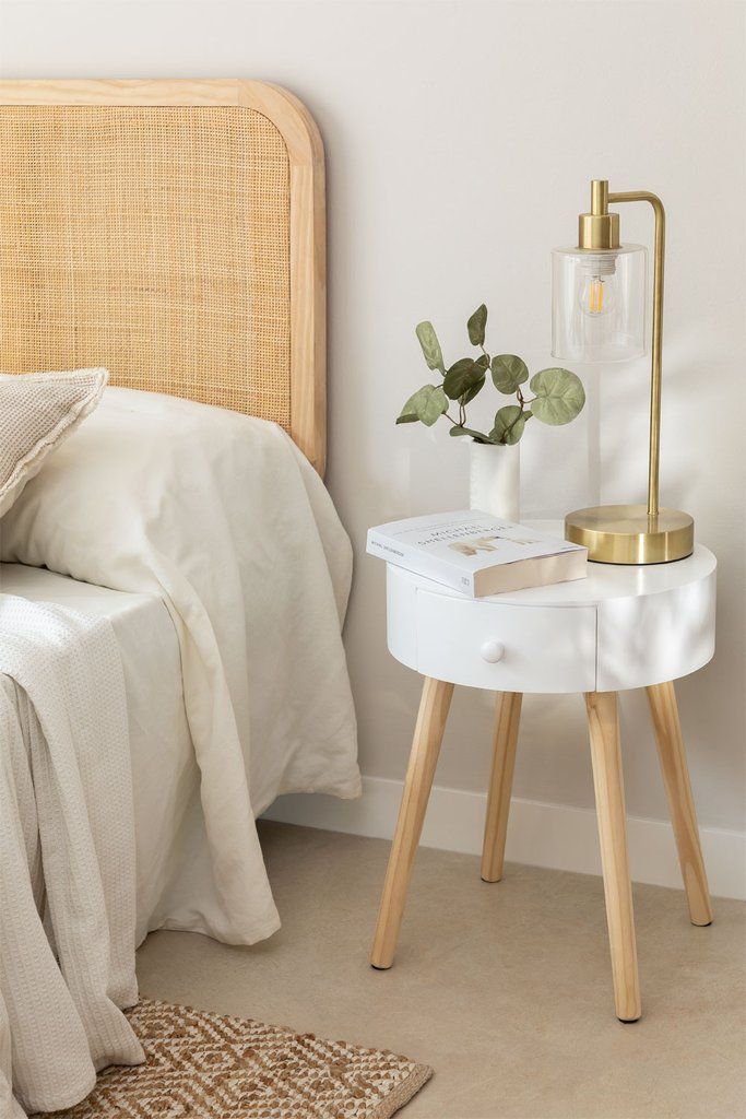 Wooden Bedside Table with A Round Drawer