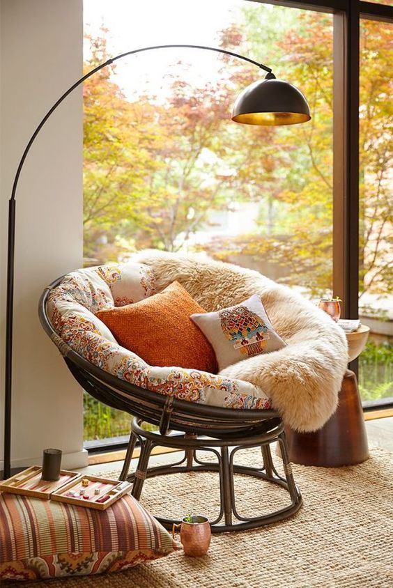 Bohemian Reading Nook with Rattan Chair