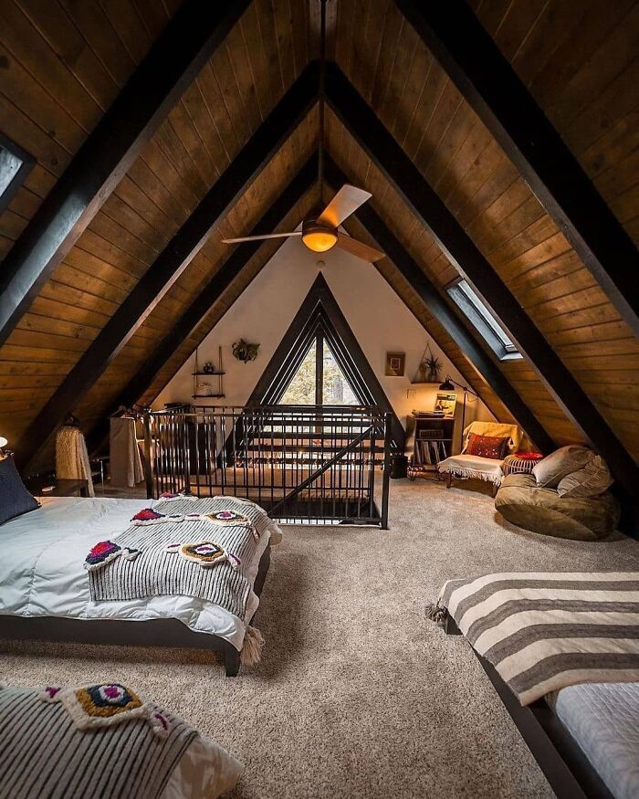 Multiple Beds for A Large Attic Bedroom