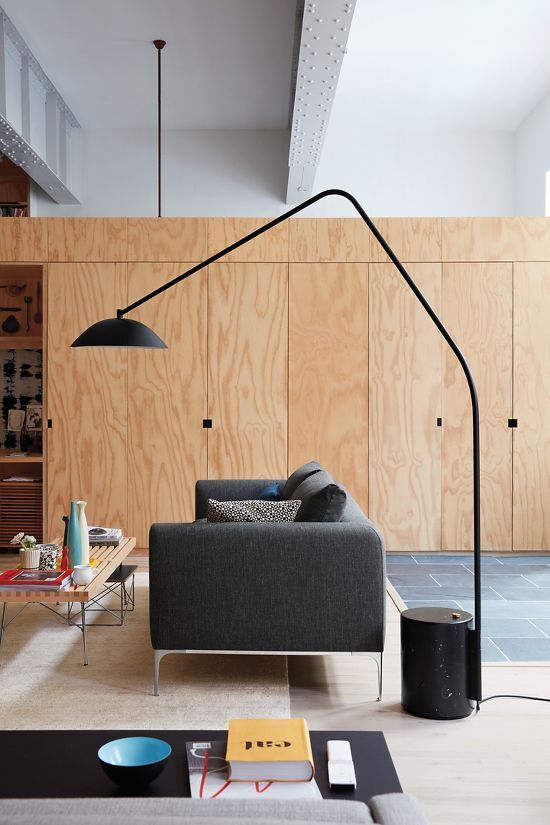 Modern Floor Lamp with Black Side Table
