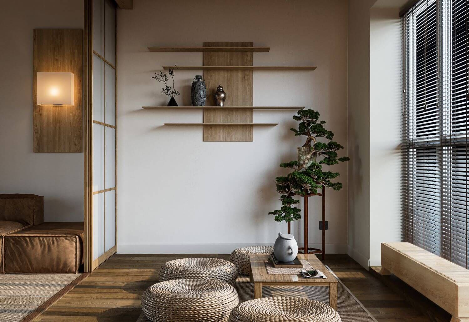 Japandi Studio Apartment with Sliding Door
