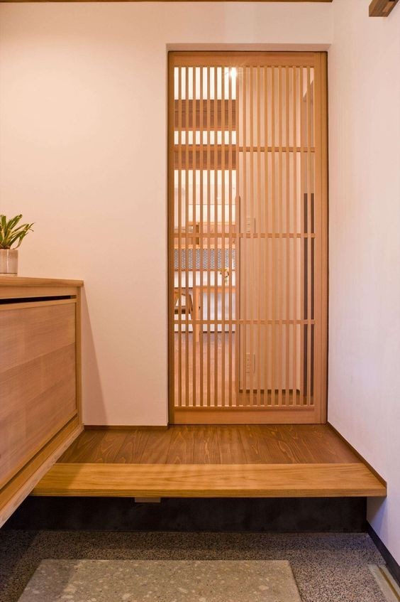 Wood Slat Door to Separate the Japanese Entrance