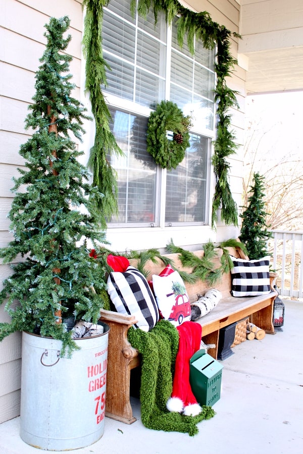 Cozy Christmas Front Porch with a Wood Bench