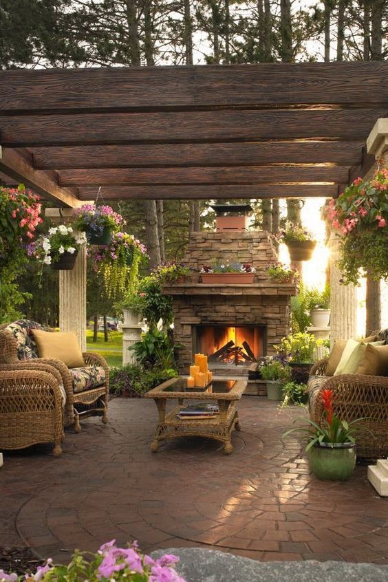 Outdoor Fireplace and Rustic Living Room