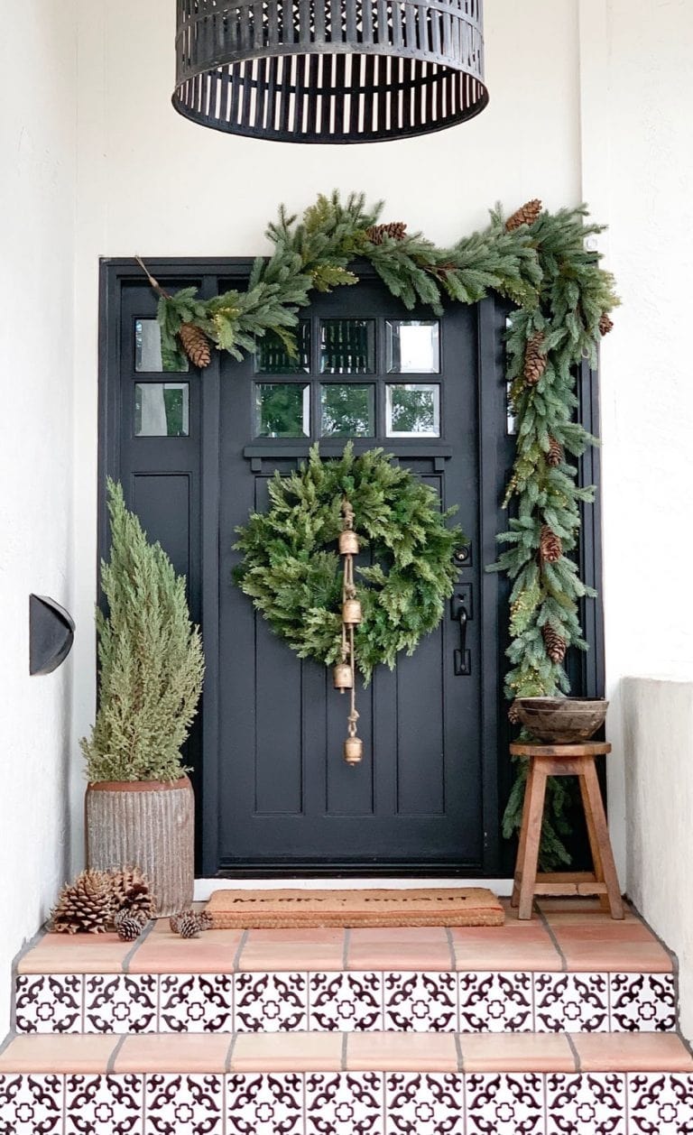 Trendy Christmas Front Porch with Green Elements