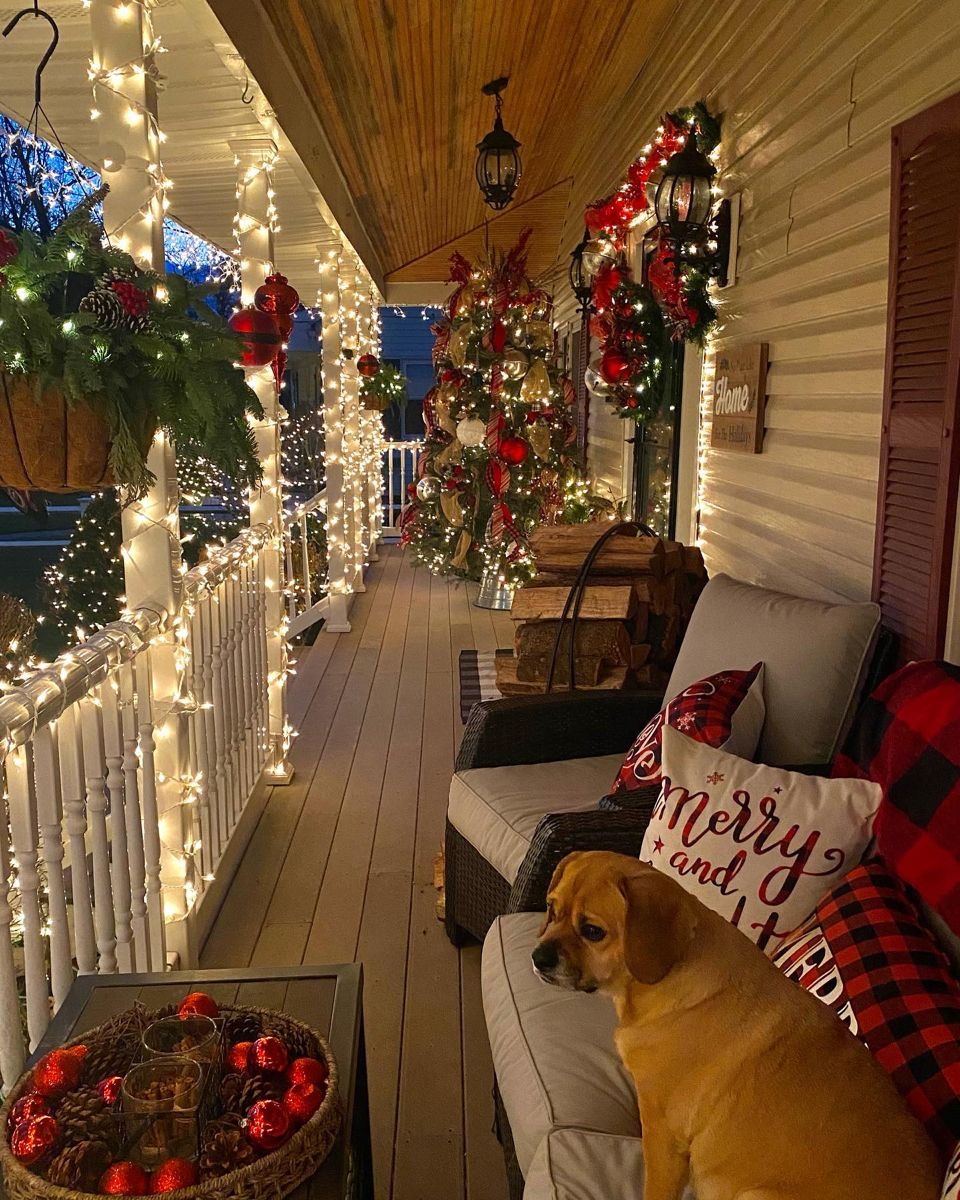 Shining Christmas Front Porch and Red Accents