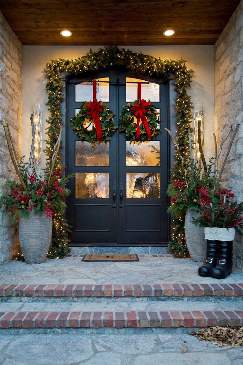 Christmas Front Porch with a Pair of the Wreath
