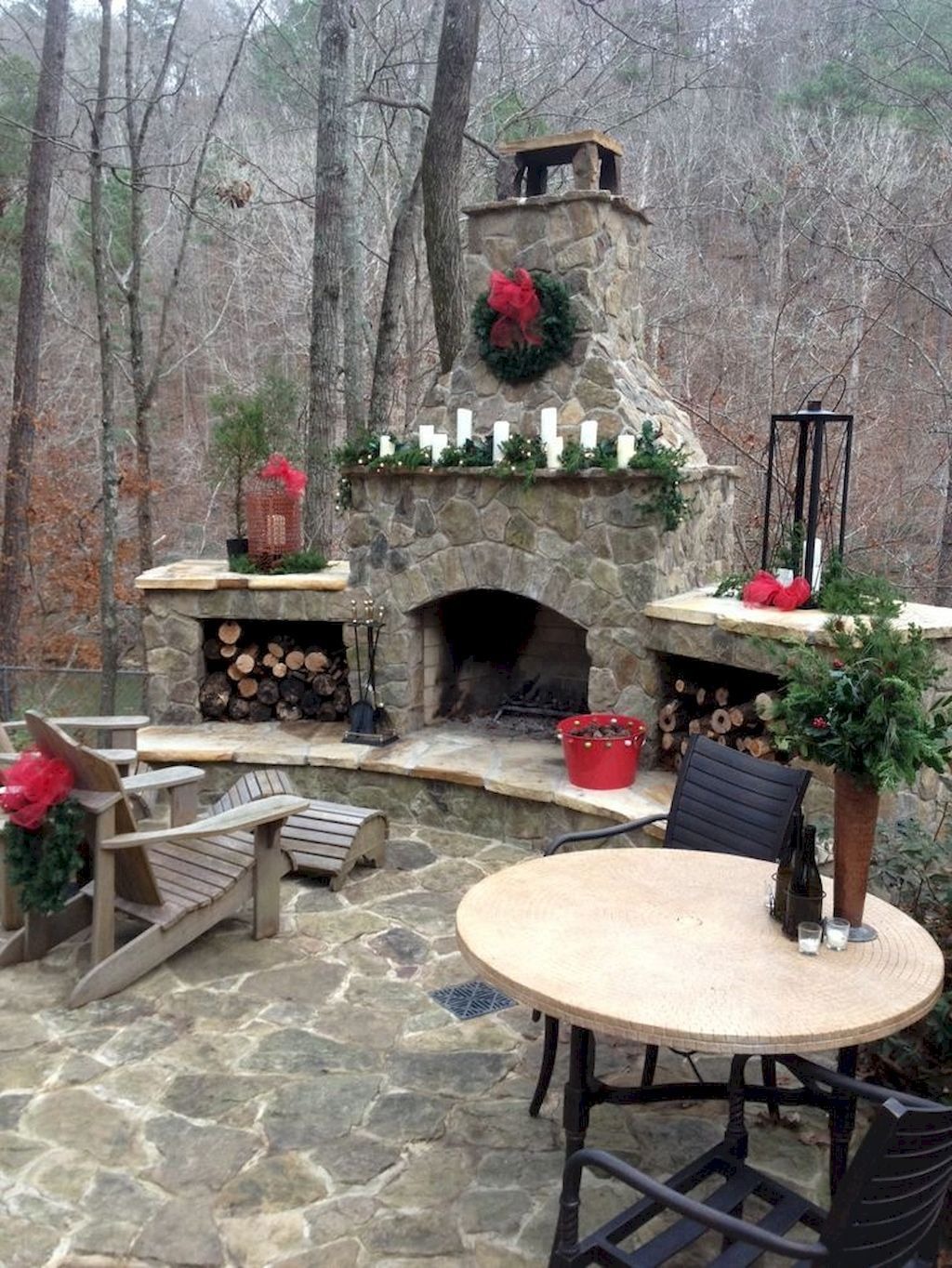Natural Stone Fireplace in the Backyard