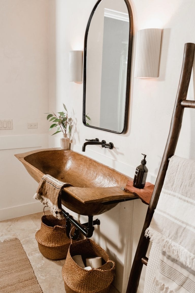 An Antique Dough Bowl as A Vessel Sink