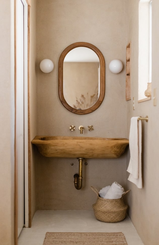 Long Wooden Vessel Sink for A Farmhouse Design