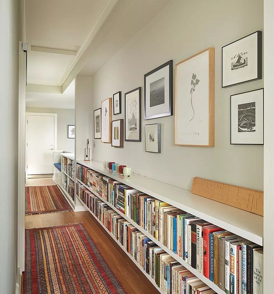 Narrow Hallway with Bookshelf