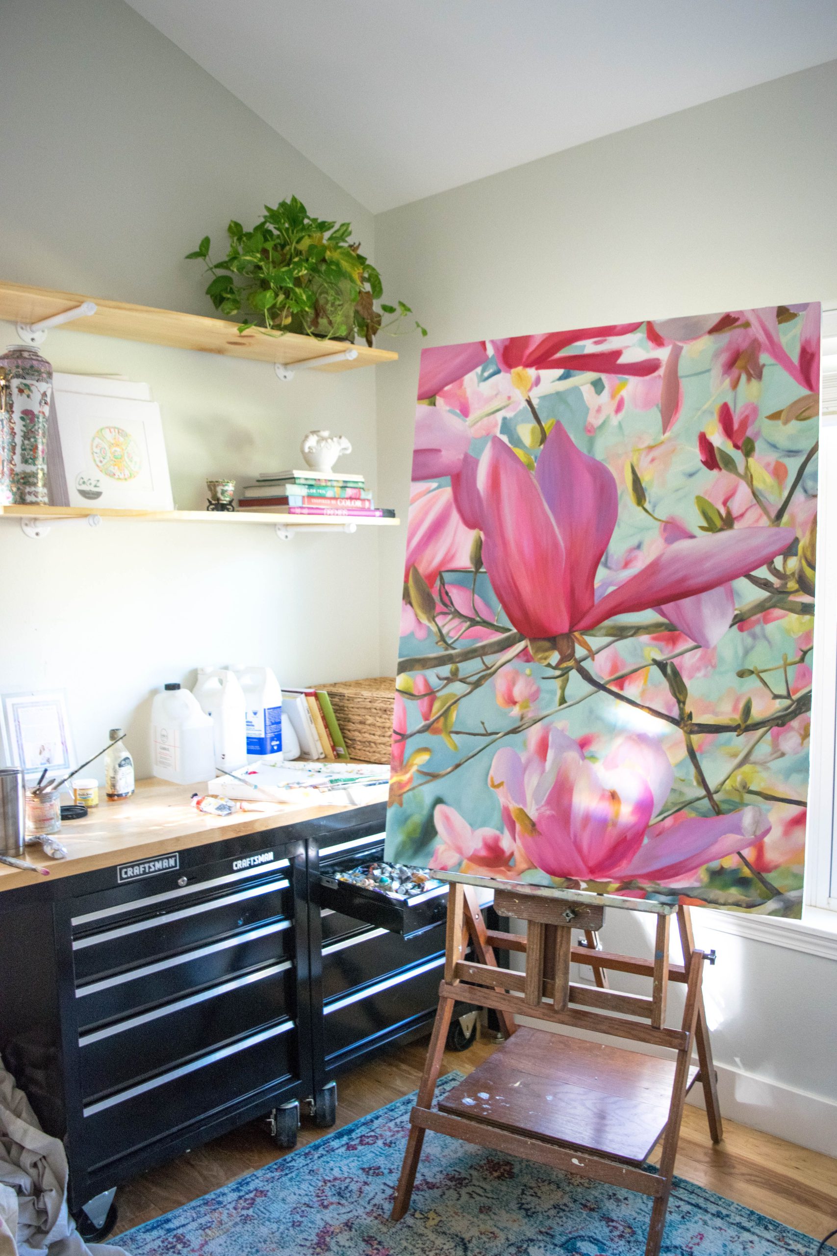 Oil Painting Desk with Drawers