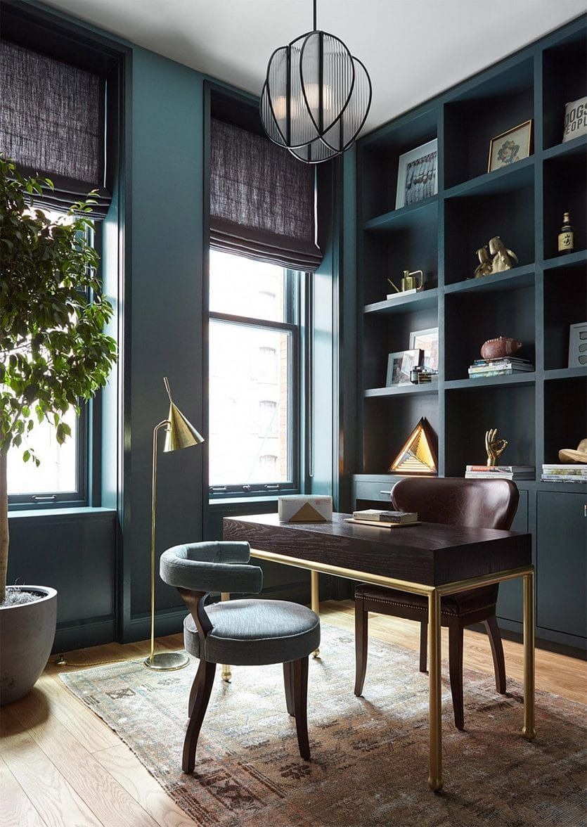 Dark Green Room with An Elegant Desk