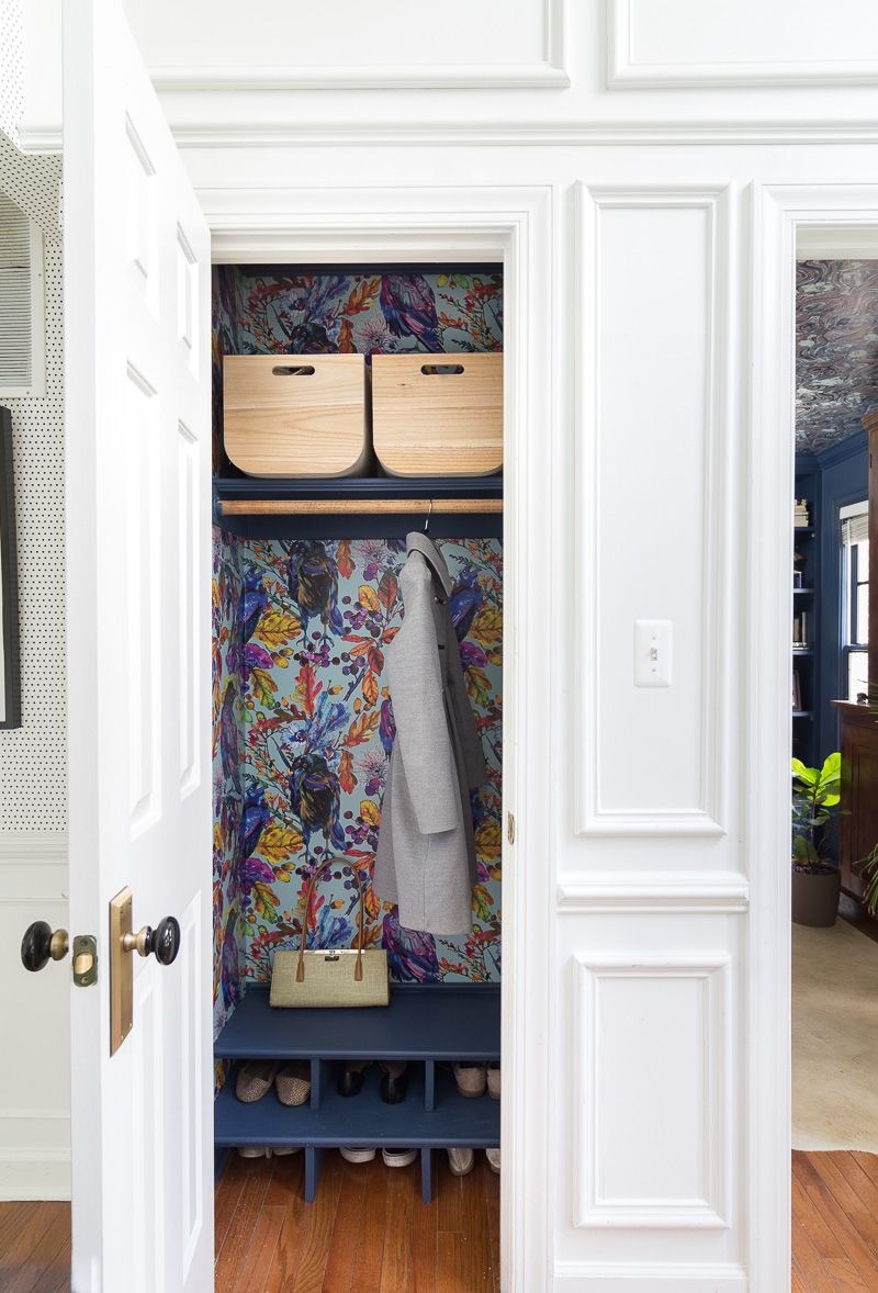 Hall Closet Makeover with Floral Wallpaper