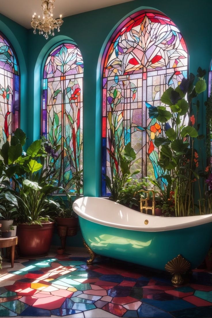 Enchanting Stained Glass Bathroom