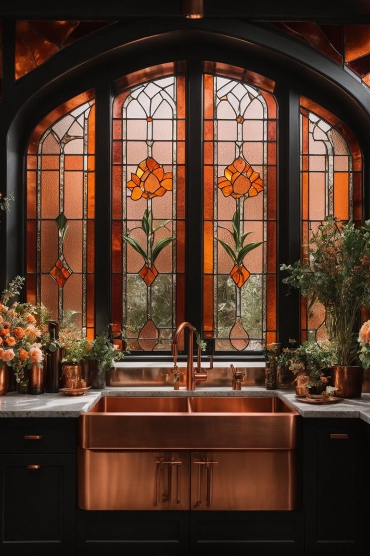 Elegant Stained Glass Windows in the Kitchen