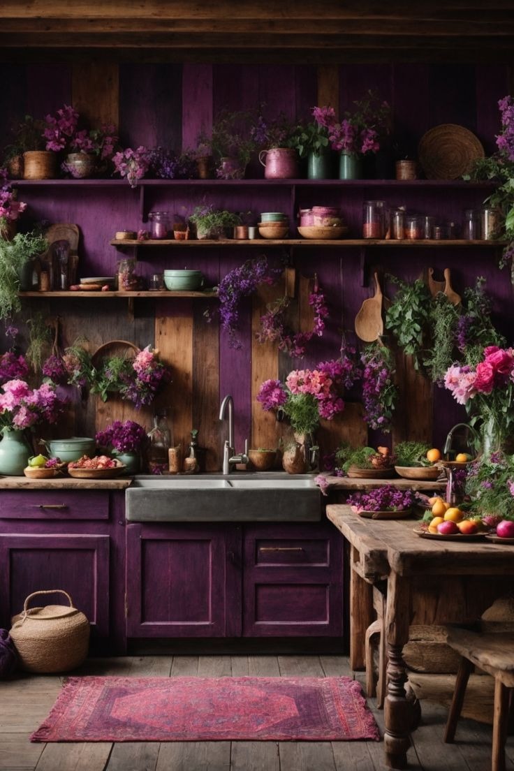 An Elegant Purple Kitchen with Country Design
